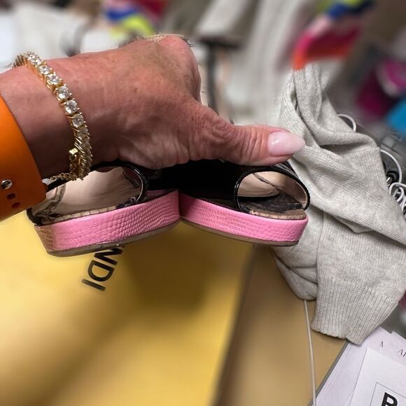 Fendi Maryjanes with Black and Pink Wedge Platform Espadrilles. No Flaws. - Picture 11 of 17